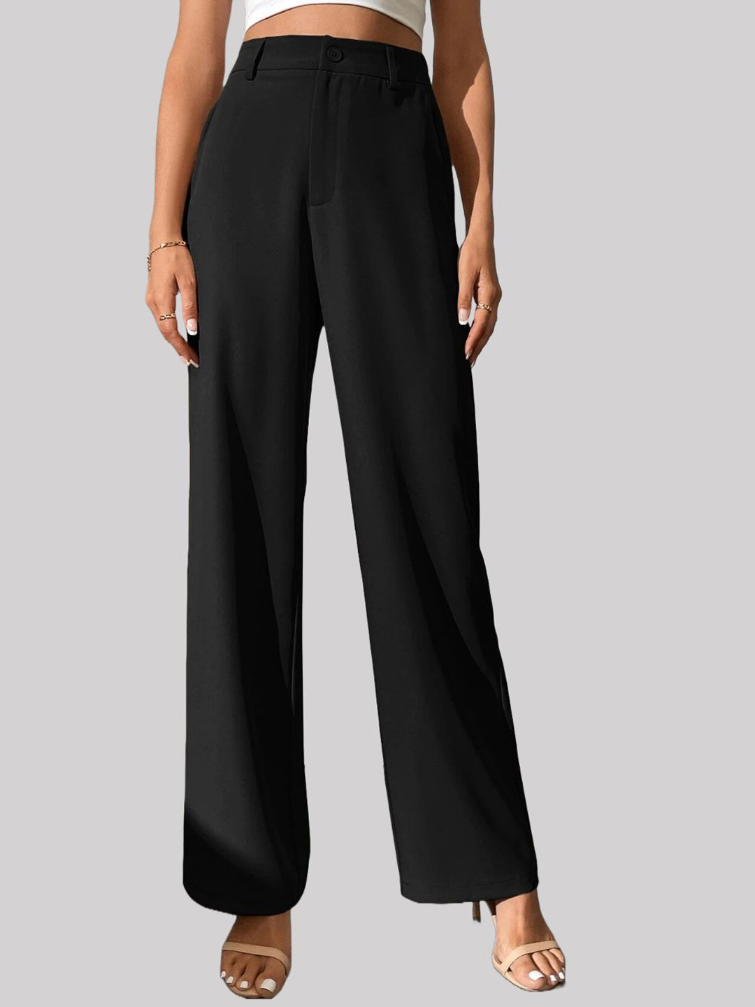 Chemistry Women High-Rise Straight Fit Elasticated Back Waistband Trousers