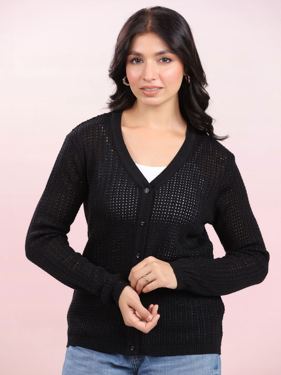 KALINI Woolen Self Design Winter Cardigan Shrug