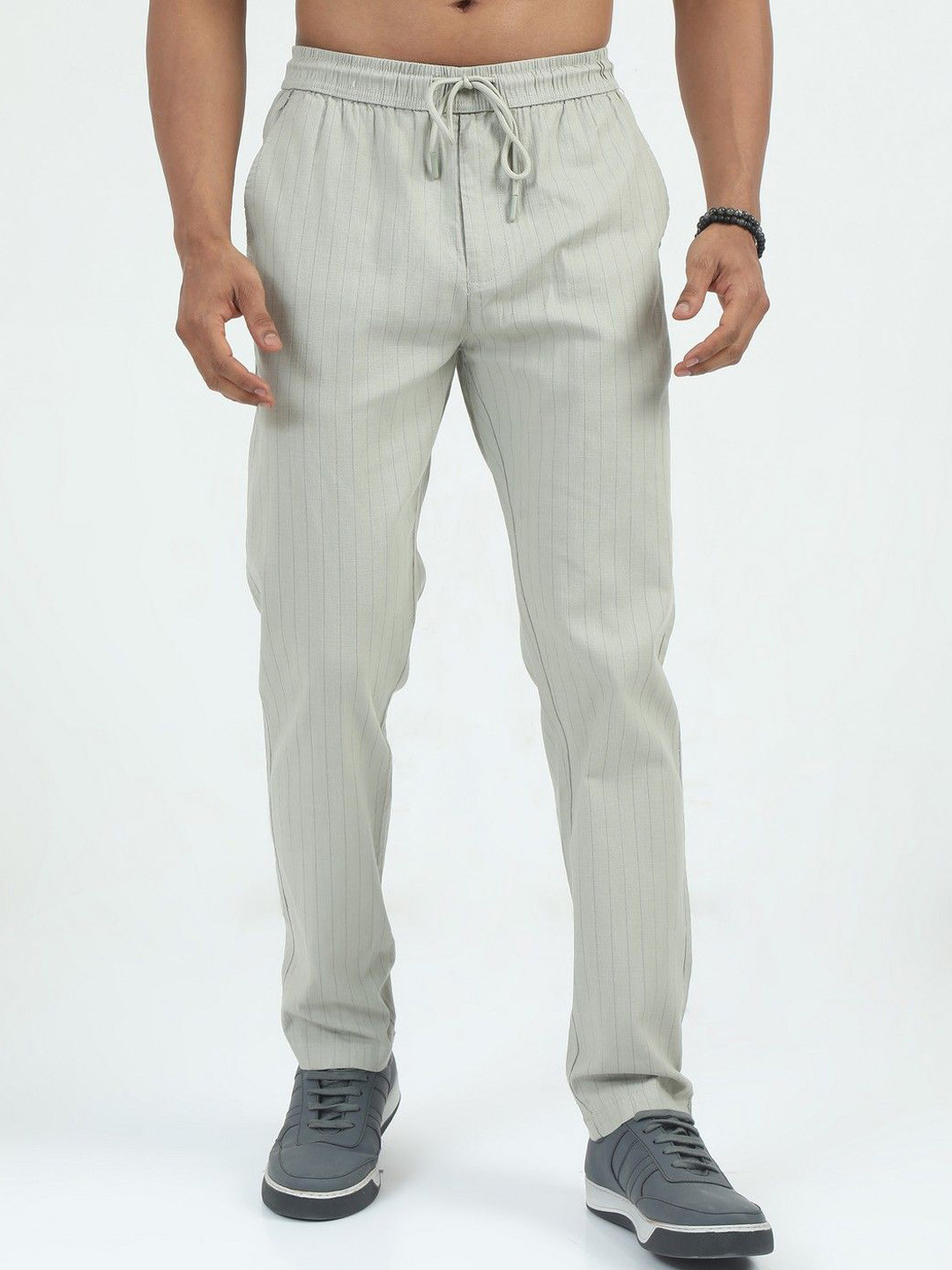 THE BEETEL HOUSE Men Relaxed Air Linen Summer Stripes Trousers