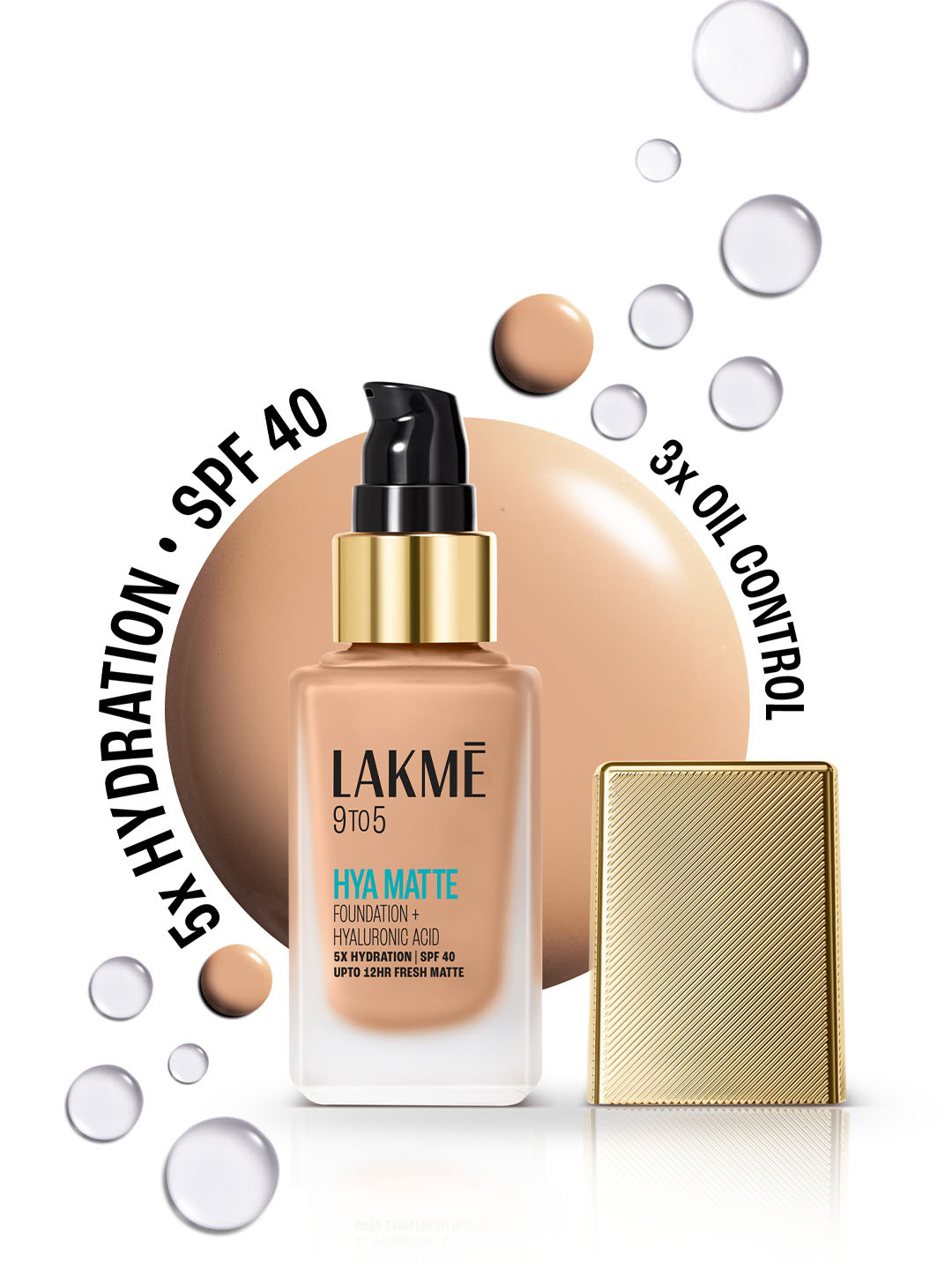 Lakme 9to5 Hya Matte SPF40 Foundation with Hyaluronic Acid 25ml - Warm Natural W180
