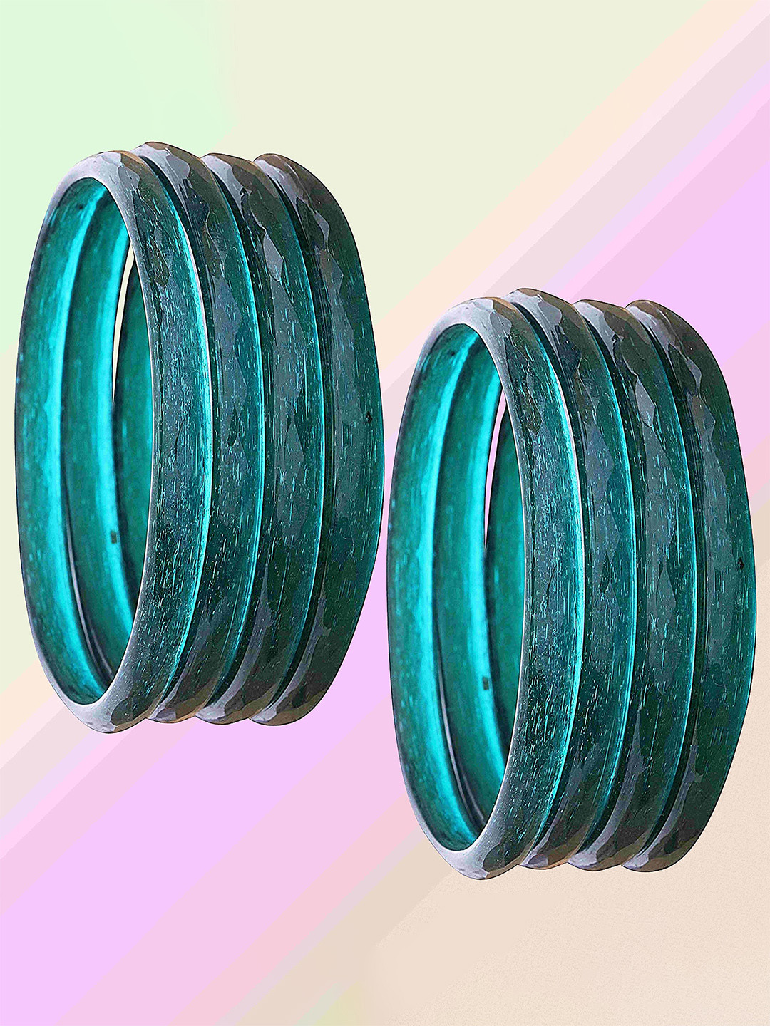 ZULKA Set Of 8 Diamond Engraved Textured Glass Bangles