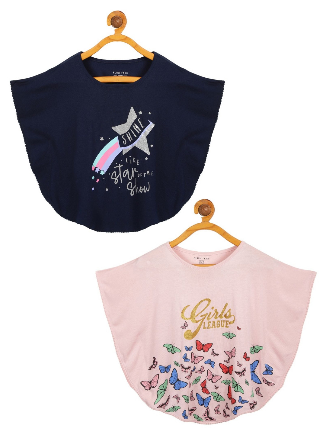 PLUM TREE Girls 2 Printed Extended Sleeves Applique T-shirt