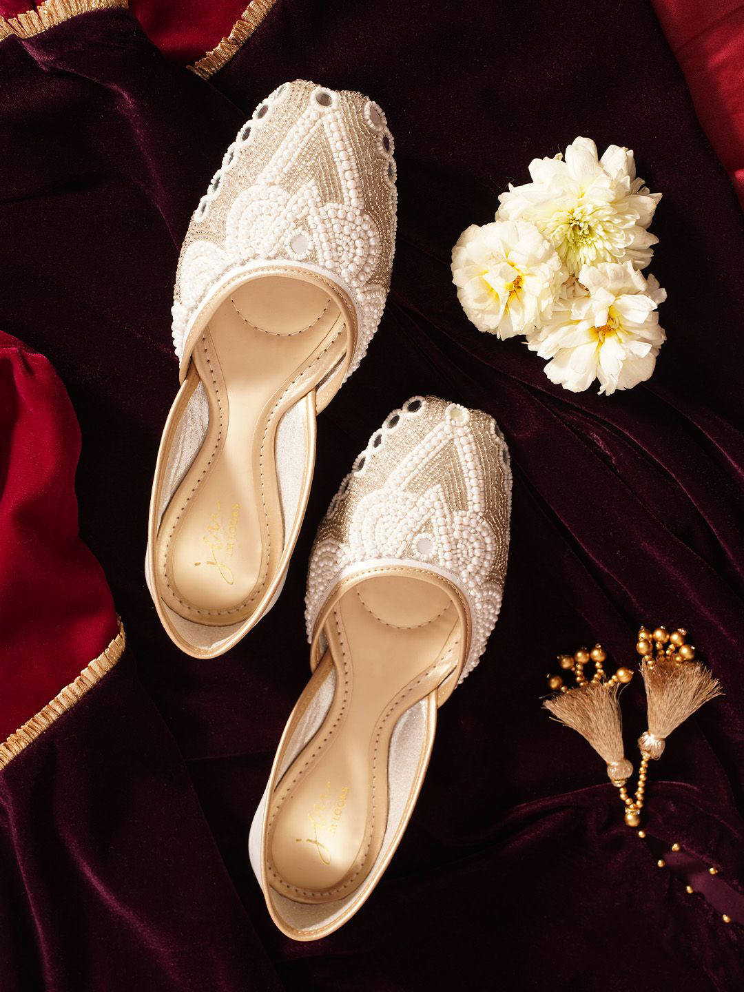 JM Looks Embellished Round Toe Flat Jutti with Comfortable Sole For Womens & Girls
