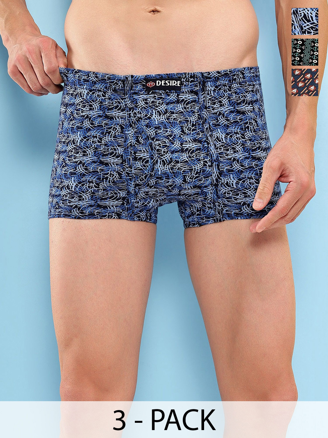 T.T. Pack Of 3 Printed Cotton Snug Fit Mini Trunks - DES_PRNT_MINI_IE_PO3_GBS_80