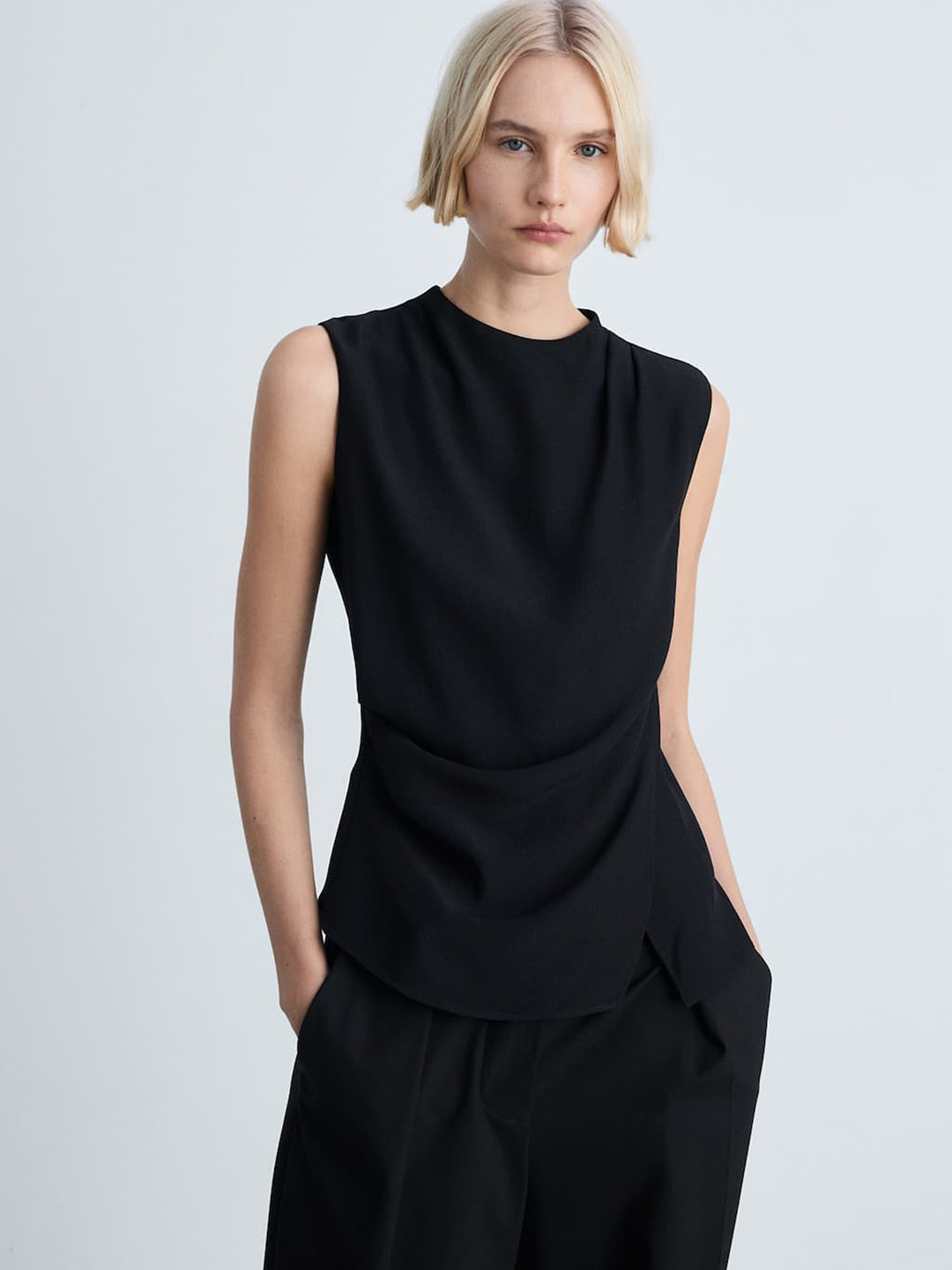 MANGO Ruched Effect Drape-Style Top