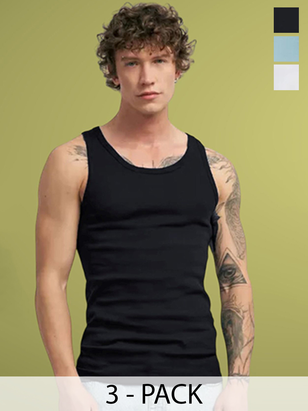 Uniplanet store Pack Of 3  Gym Vests VANumber UVM-PLC3-BLK-WHT-SKBL-S