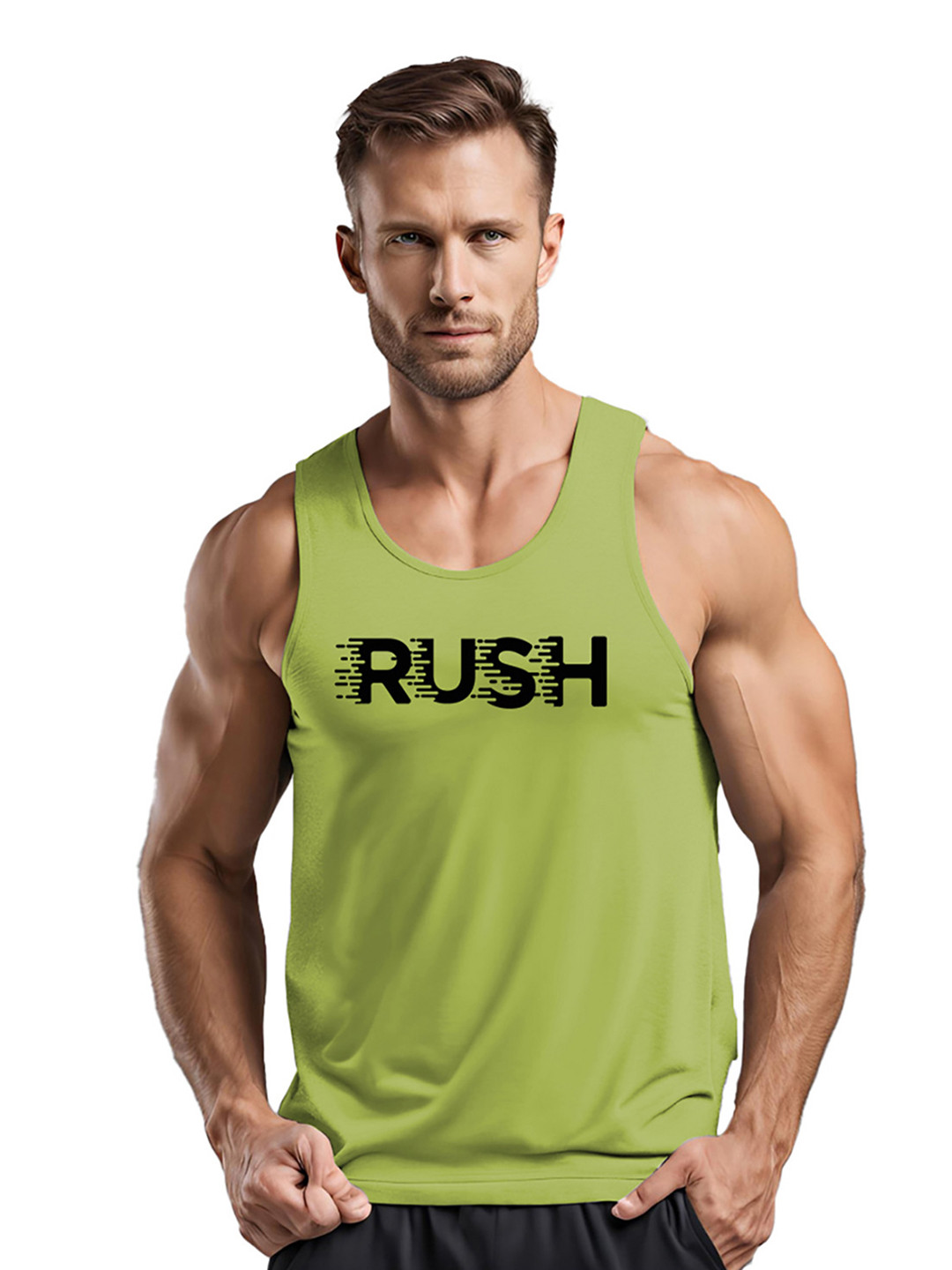 3Colors Printed Gym Vests VEST-NCUT-RUSH-GREEN_M