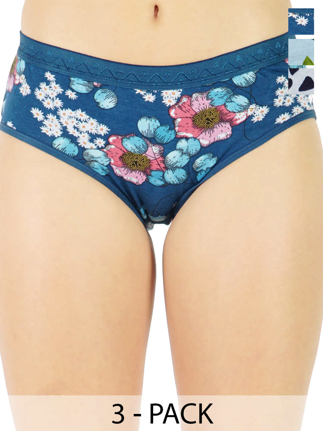 LADYLAND Pack Of 3 Printed Hipster Briefs VANumberLD0088-BLUE+GREY+SK BLUE-S