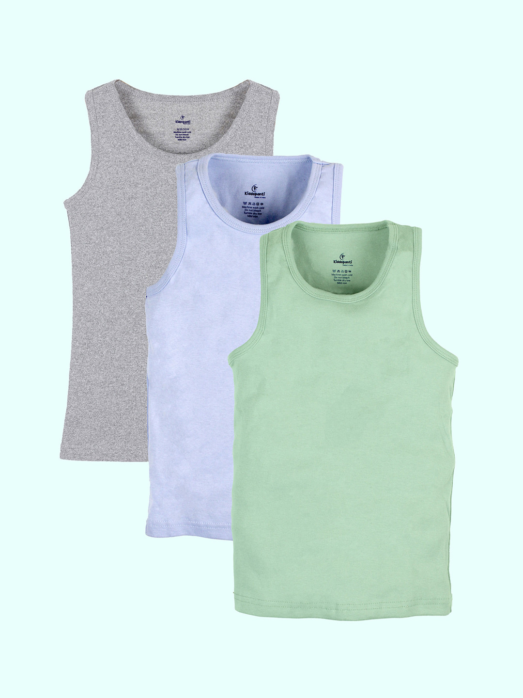 KiddoPanti Boys Pack Of 3    Basic Innerwear Vest SS25BVT005-Ice Blue /G Melange /Lt Green