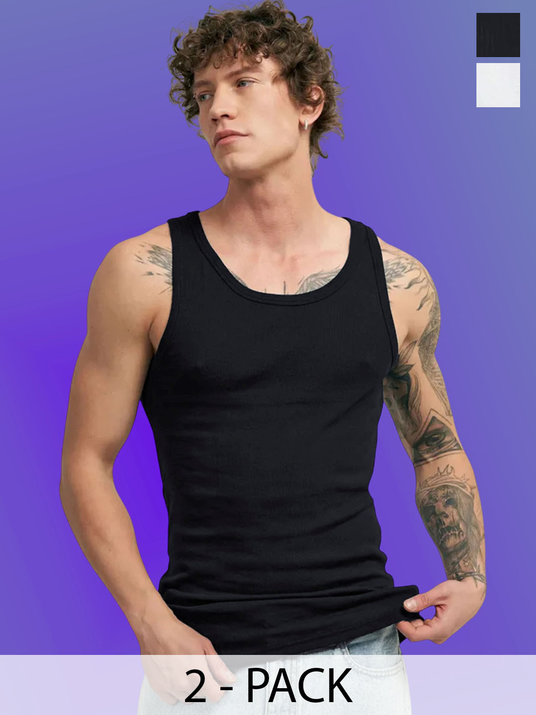 Uniplanet store Pack Of 2 Gym Vests VANumber UVM-PLC2-BLK-WHT-S