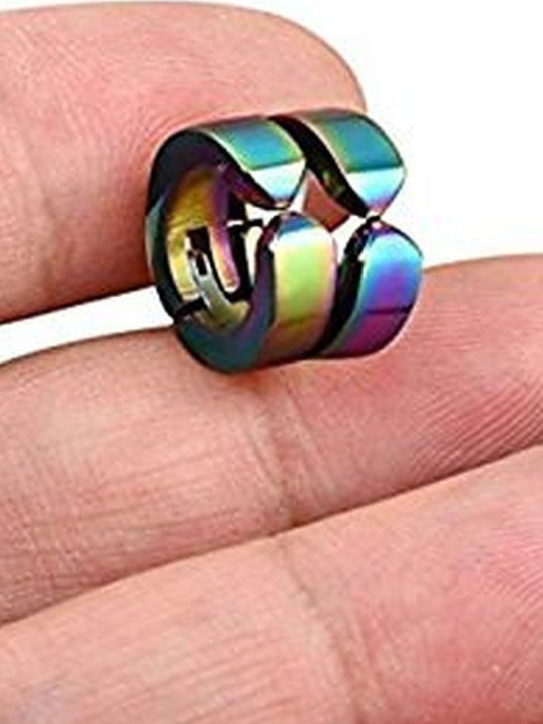 The Roadster Lifestyle Co. Men Stainless Steel Green & Blue Clip-on Circular Hoop Earrings