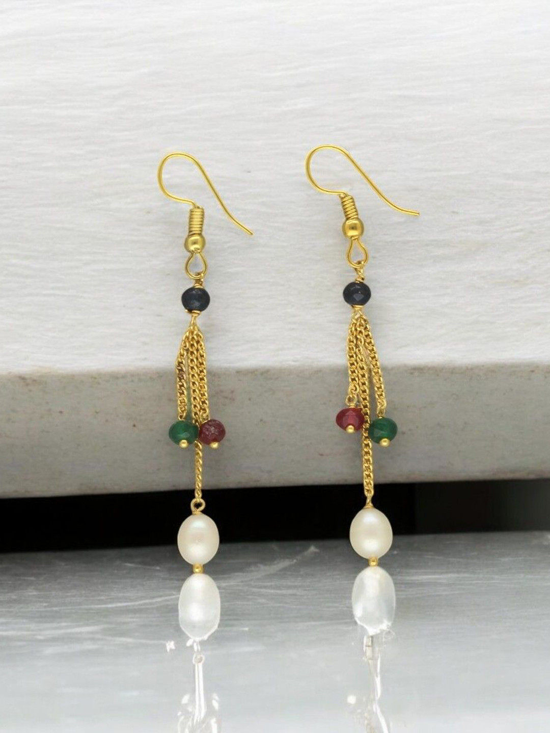 Sri Jagdamba Pearls Dealer Whril Gold-Plated Pearls Beaded Contemporary Drop Earrings