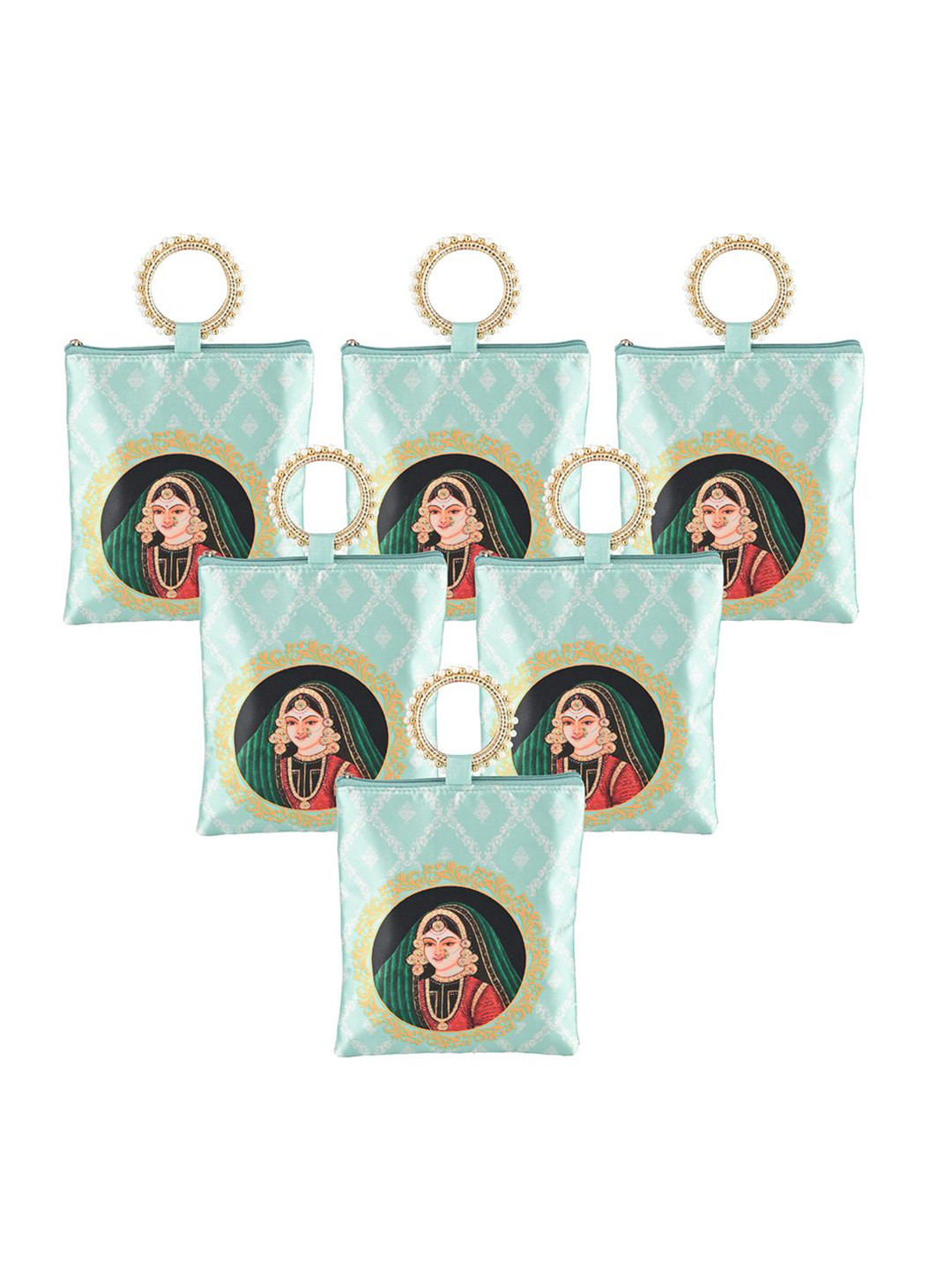 Kuber Industries 6 Pcs Silk Small Women Hand Bag Printed Swagger Tote Bag with Applique