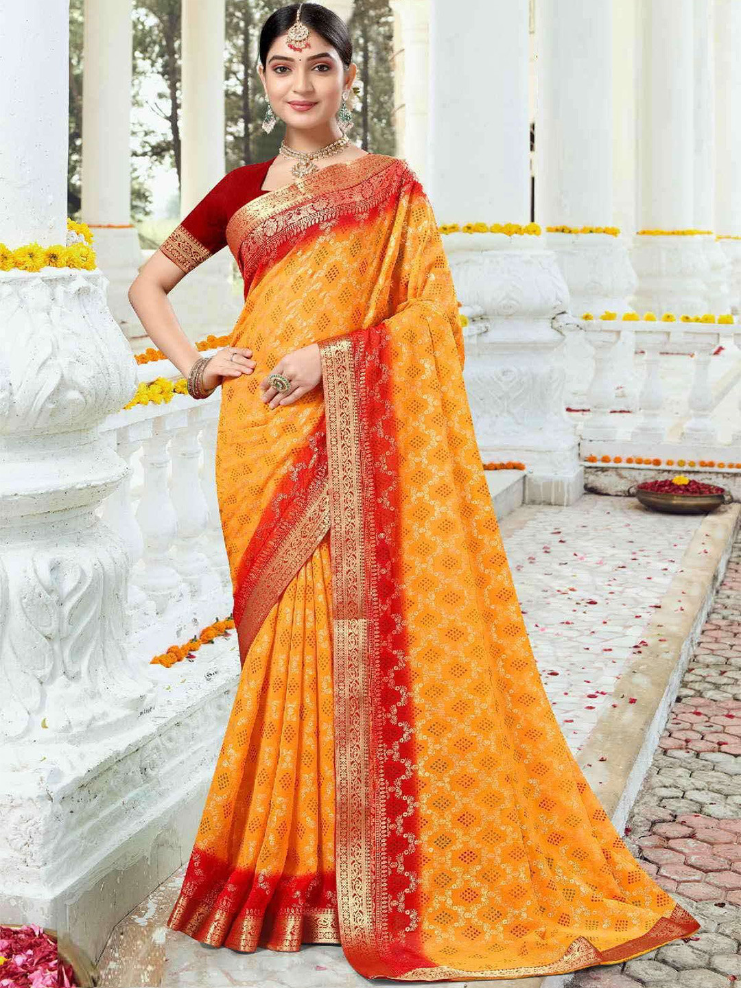Reboot Fashions Woven Design Pure Georgette Designer Block Print Saree
