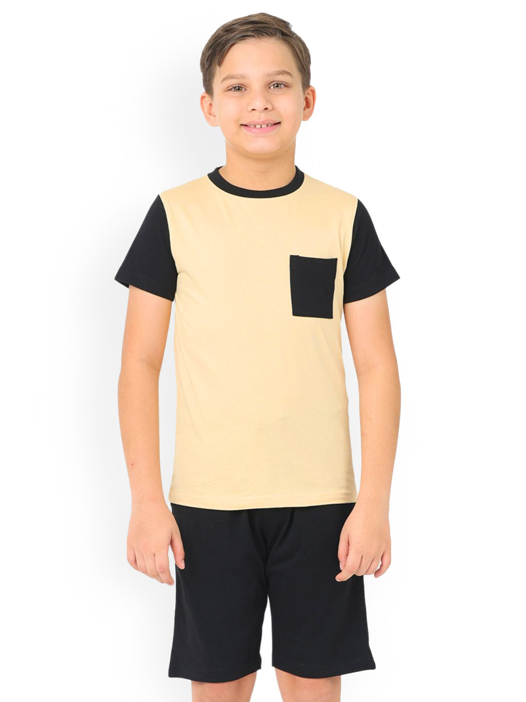 Nuego Boys Color Block Pure Cotton T-Shirt with Shorts Night Suit