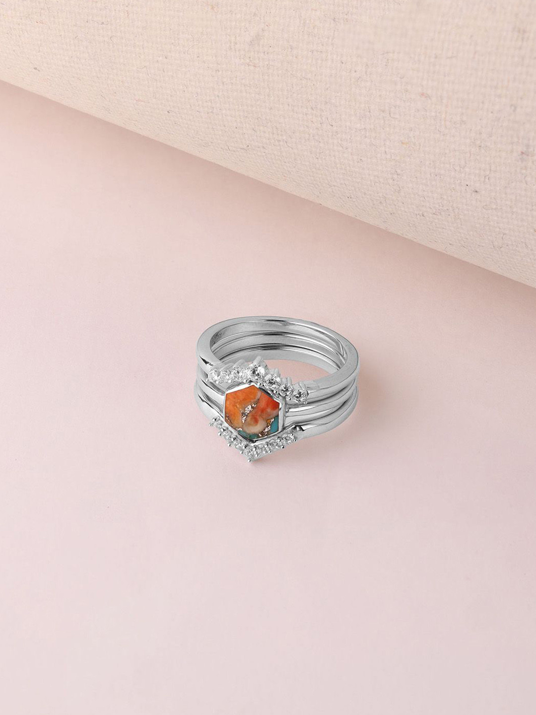 Mia by Tanishq 925 Sterling Silver Mystic Trio Stackable Ring - 5.321g