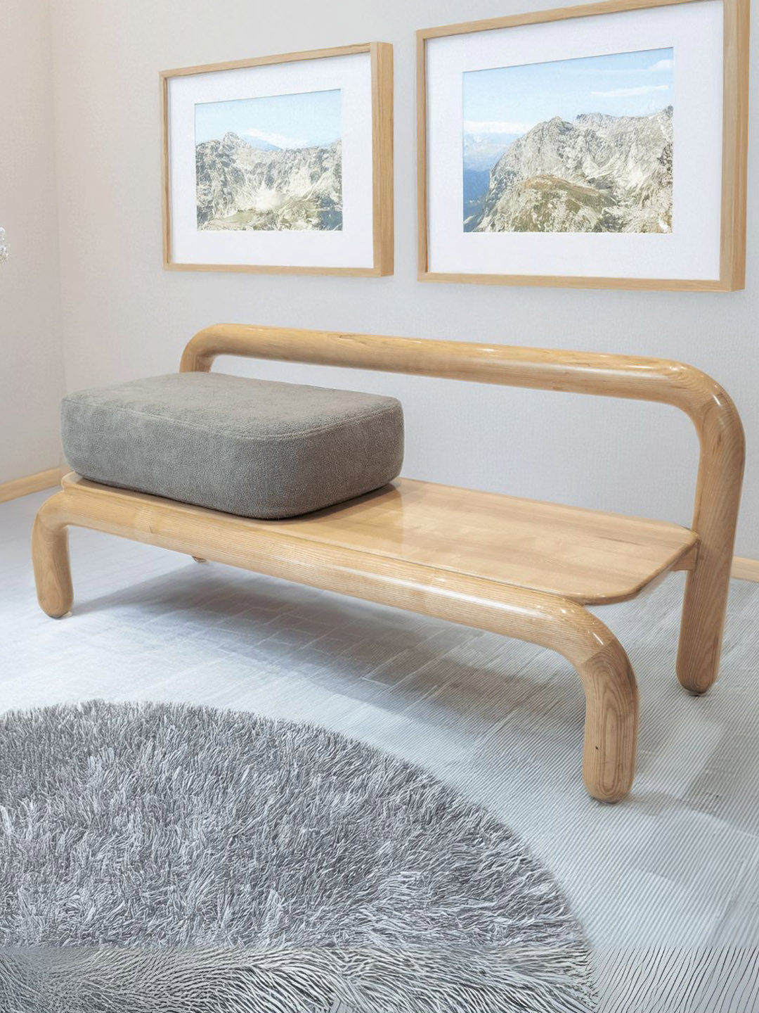 Sujan Carnival Funiture Brown & Grey Ash Wood Curved Bench