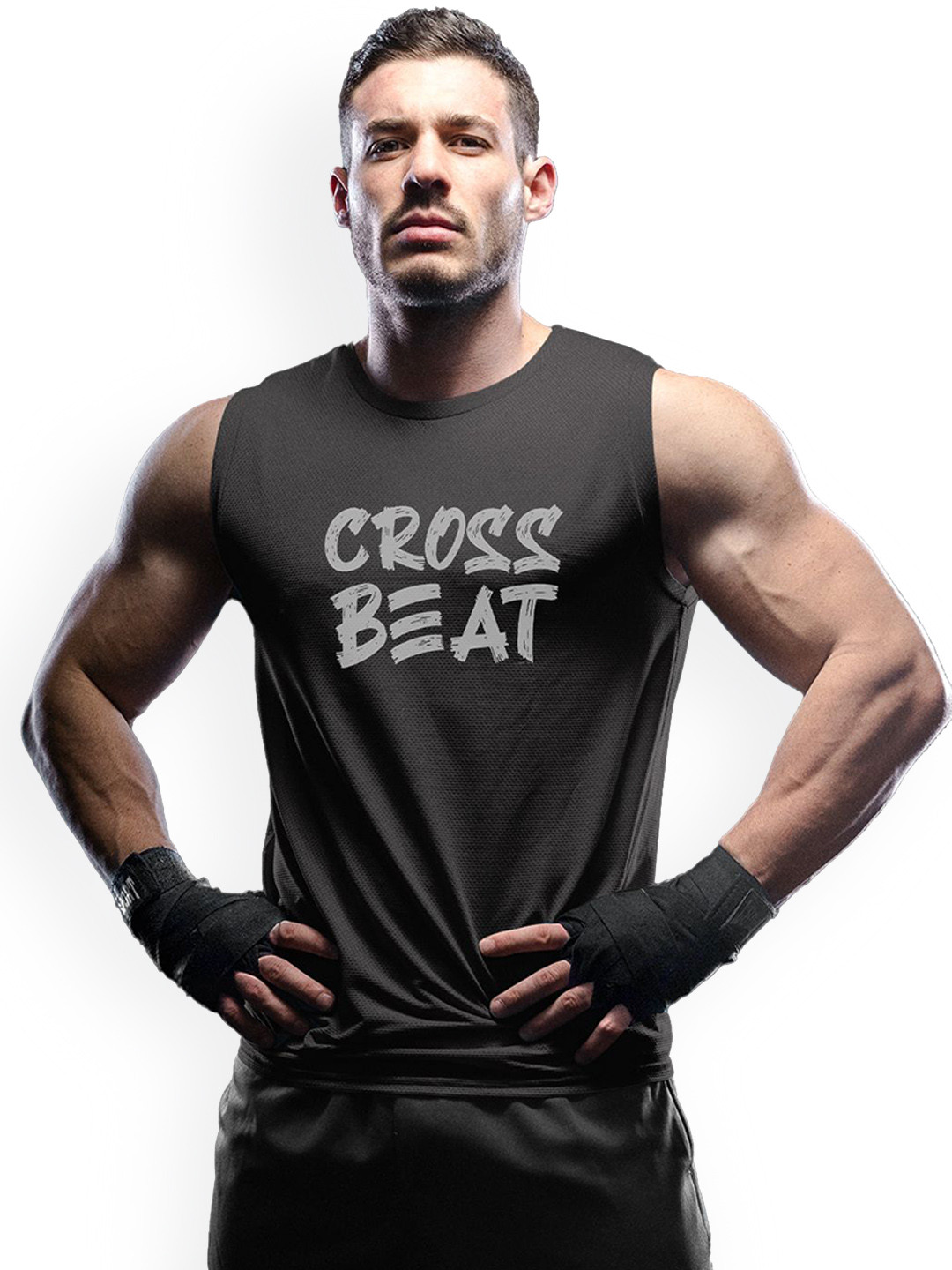 3Colors Printed Round Neck Gym Vest VEST-CCUT-CROSSBEAT-BLK_M