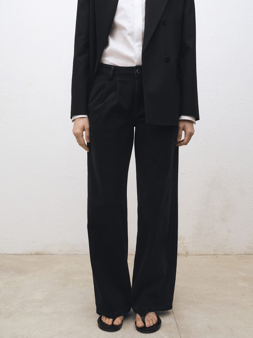 MANGO SELECTION Women Pure Cotton Wide Leg Light Fade Pleated Jeans