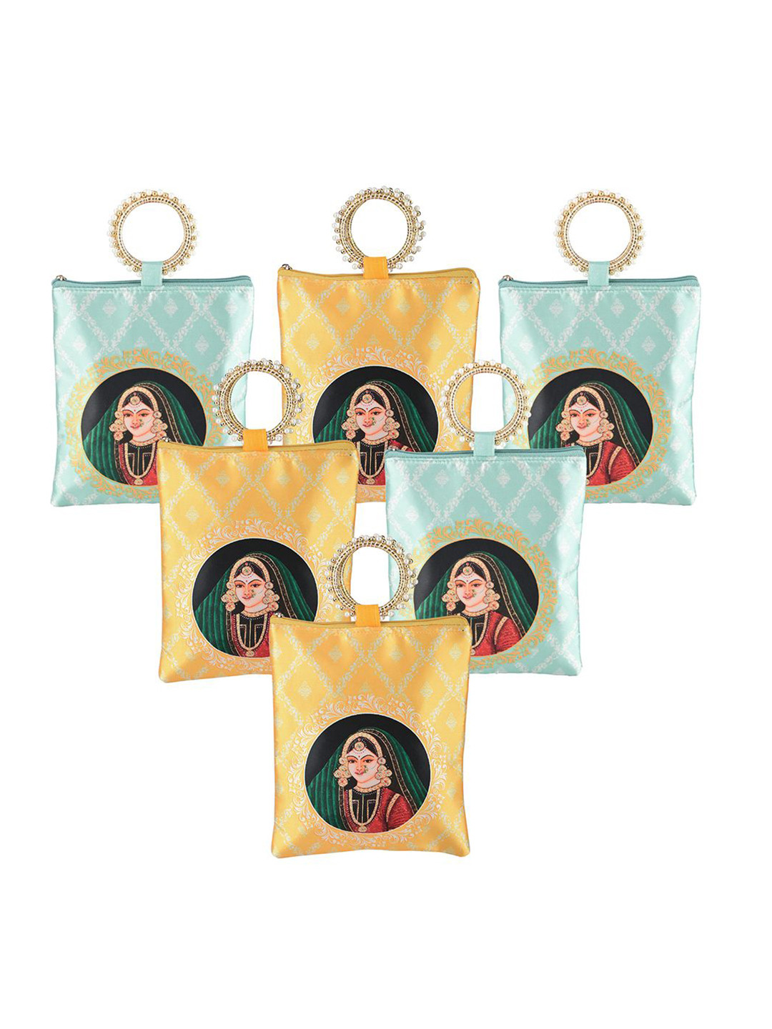 Kuber Industries 6 Pcs Silk Women Hand Bags Printed Structured Tote Bag with Quilted