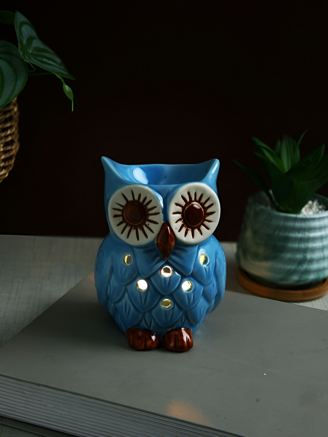 TAYHAA Blue & White Ceramic Owl Aroma Oil Diffusers