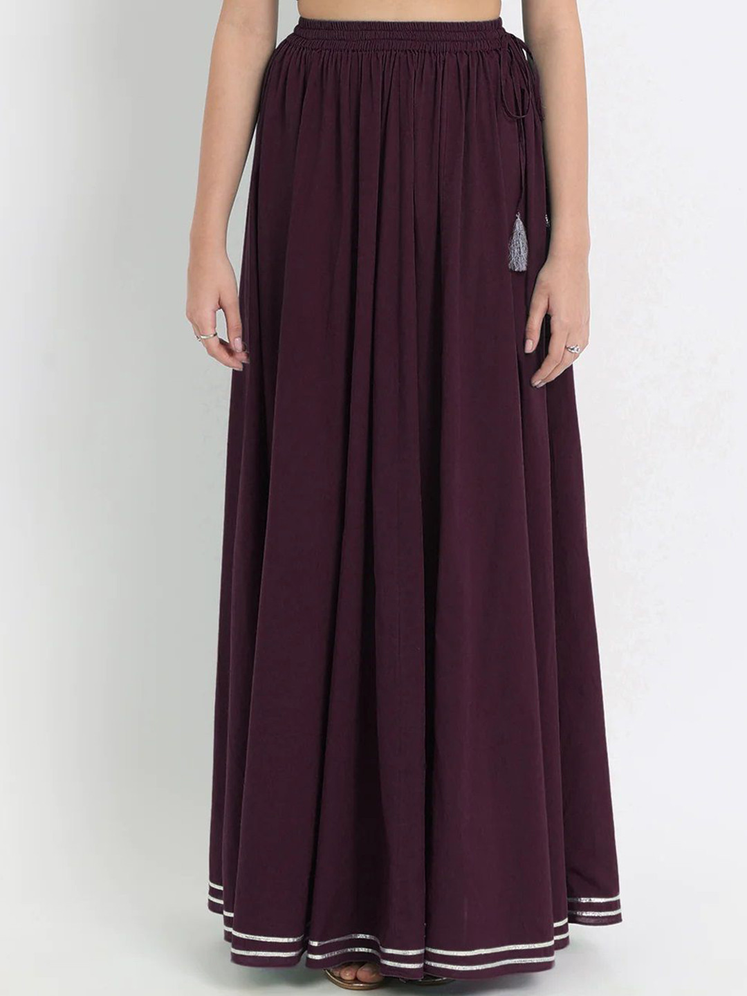 ATARAH Pure Cotton Flared Maxi Skirt With Lace