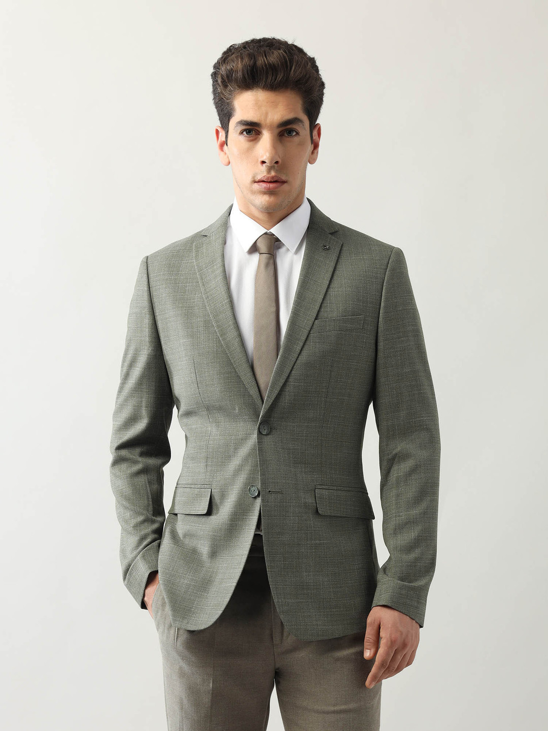 Arrow Zero Calorie Slim Fit Textured Single-Breasted Blazer