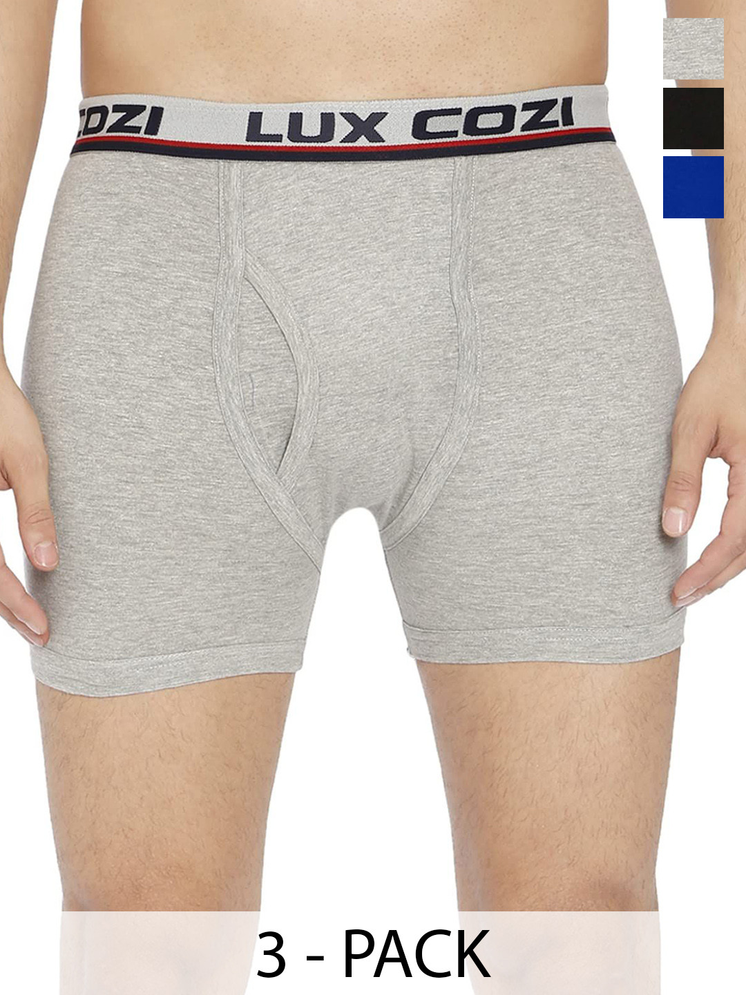 Lux Cozi Pack Of 3 Assorted Trunks LUX_012_3D_BIGSHOT_LONG_PLAIN_ASSORTED_85-Assorted