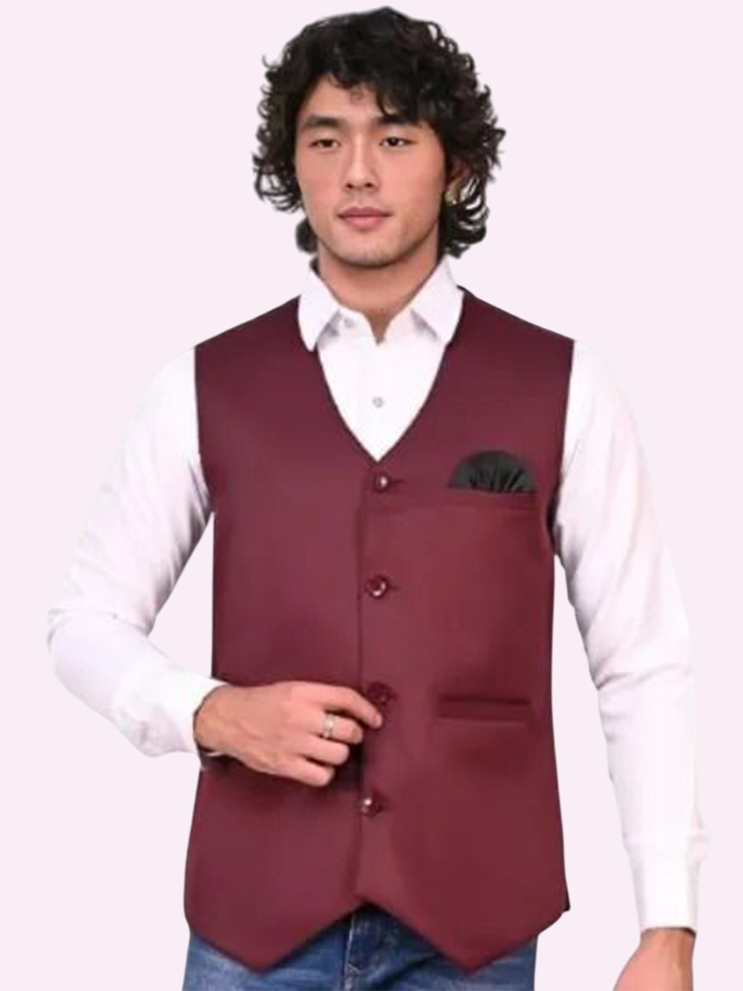 Seetoo V-Neck Woven Versatile Formal Waistcoat