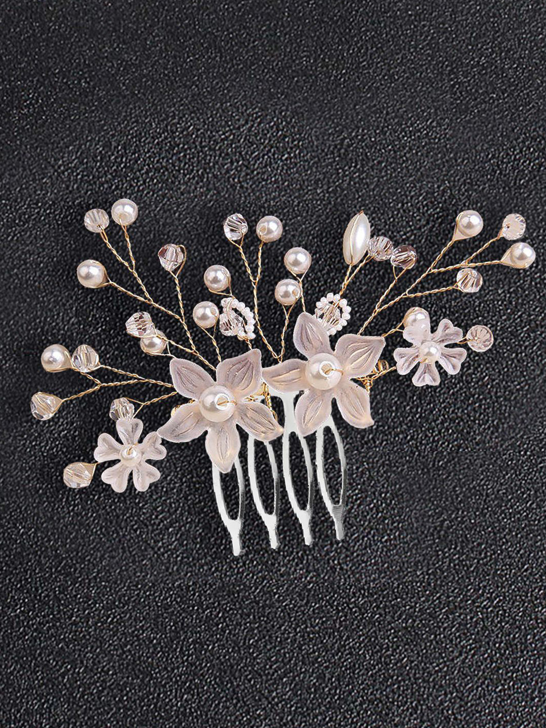LYKAA Set of 1 Silver Stylish Korean Pearl and Crystal Partywear Comb Clip