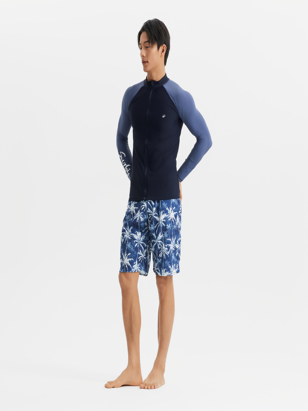 Decathlon OLAIAN - Mens Navy Blue Full-Zipper UV Protected Surfing Tshirt