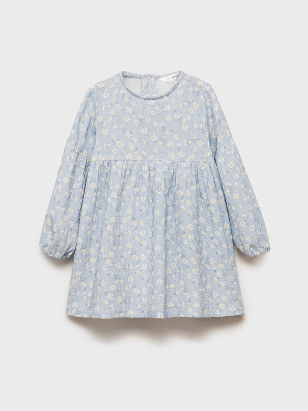 Mango Kids Girls Floral Print Puff Sleeve Pure Cotton Empire Dress