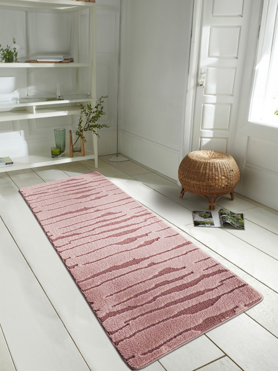 OBSESSIONS Pink & Brown Rectangular Antistatic Non Slip Bedside Floor Runner
