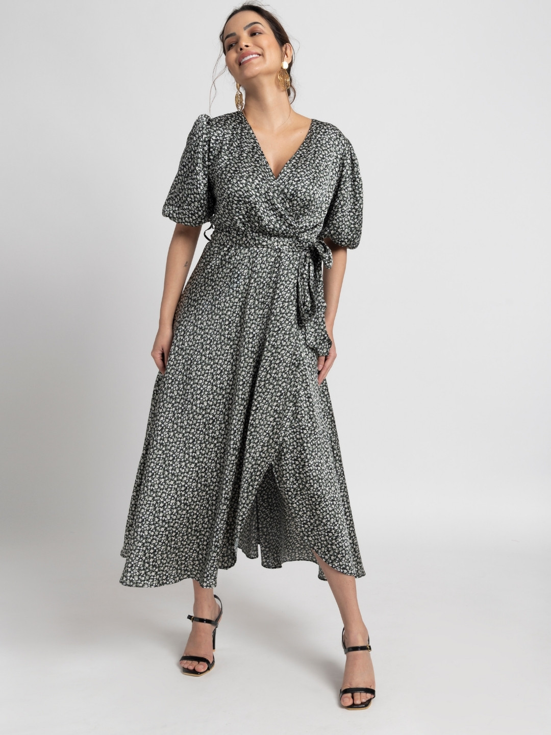 JULO Floral Print Satin Midi Dress