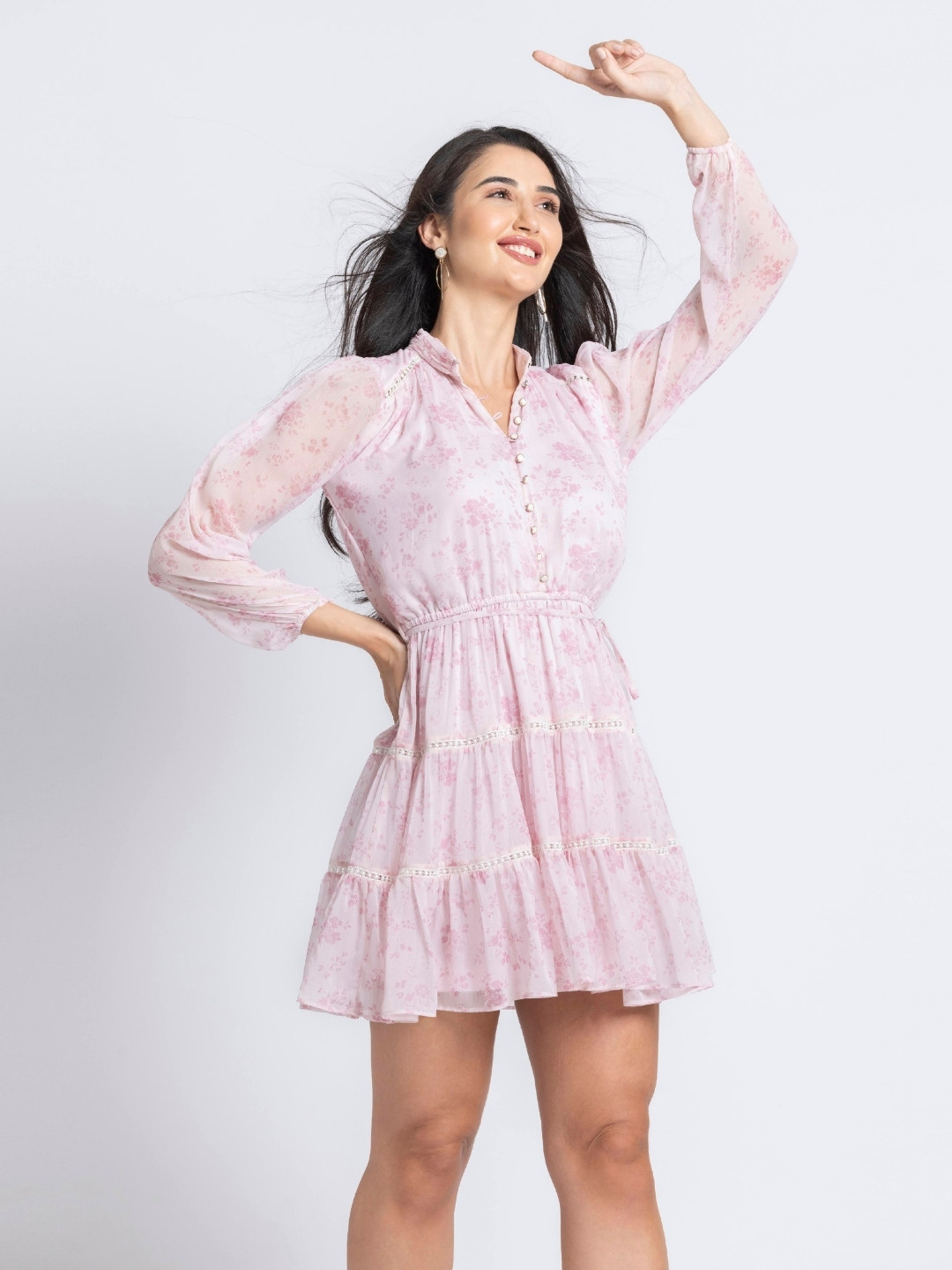 JULO Floral Print Chiffon Fit & Flare Mini Dress