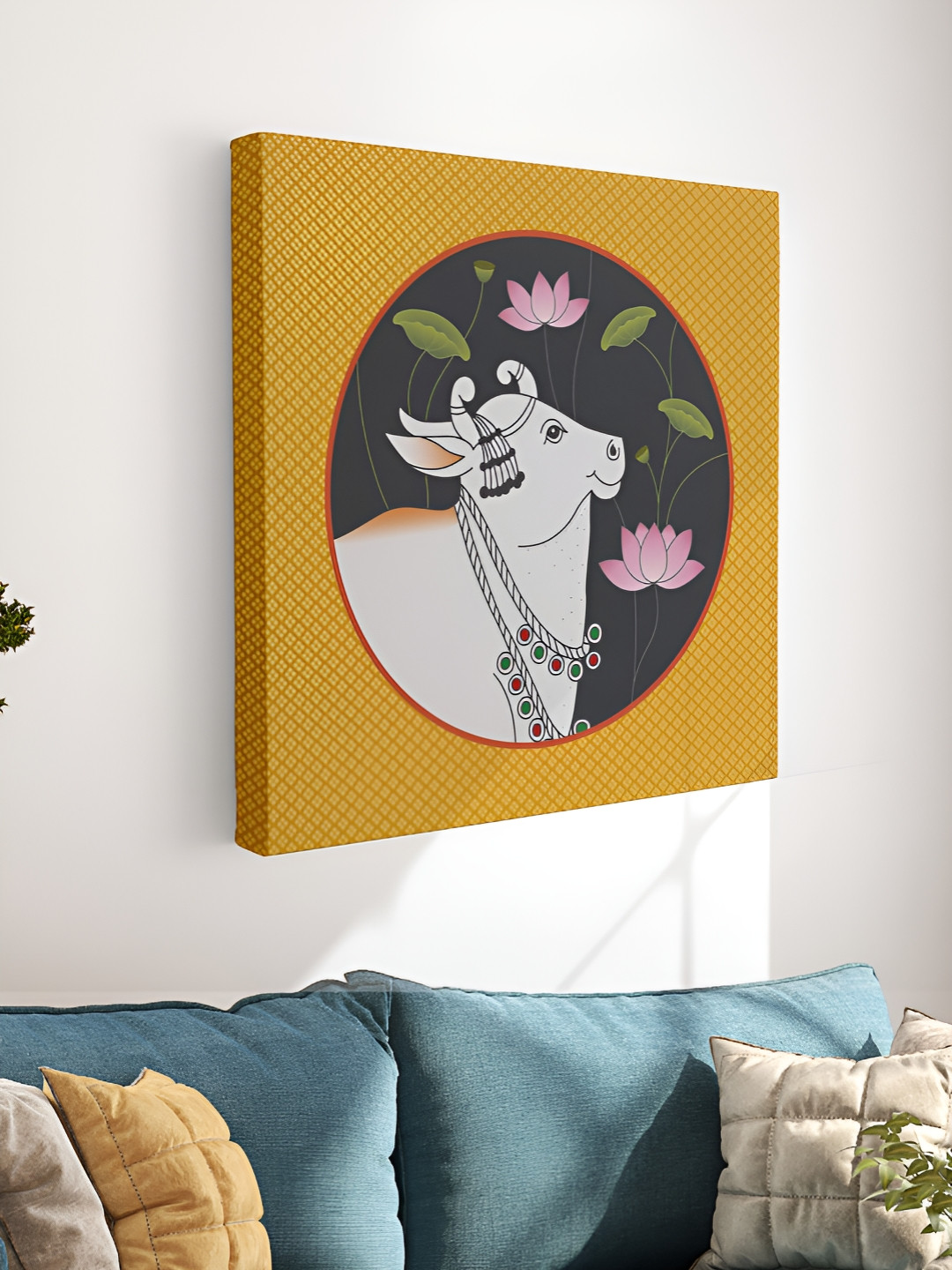 Myntra Elegant Homes Mustard & White 1 Piece Canvas Other Wall Paintings