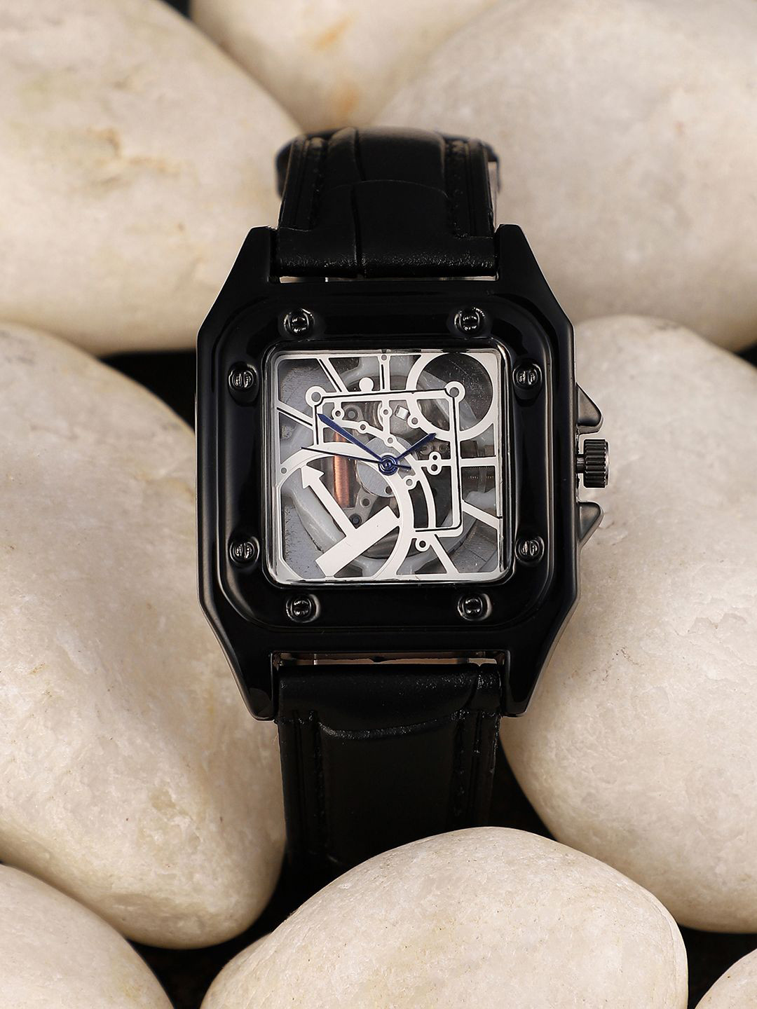 French Accent Men Patterned Dial & Leather Bracelet Style Straps Analogue Watch SS25_FAWC1053