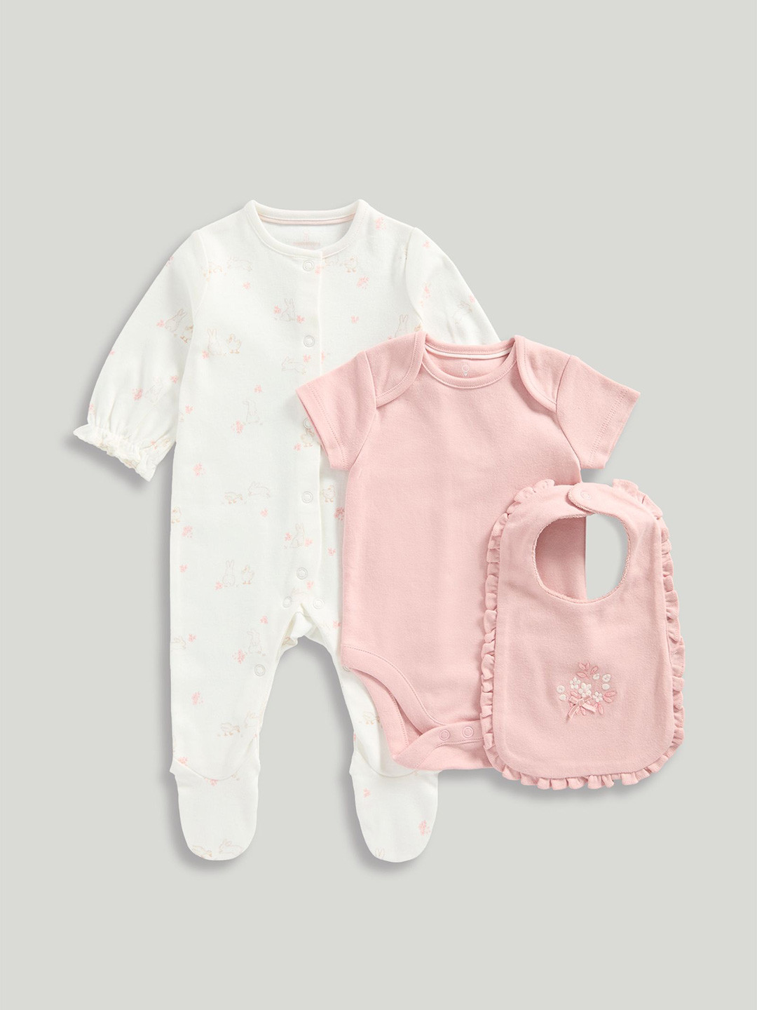 mothercare Girls 3Pcs Printed Cotton Baby Apparel Gift Set