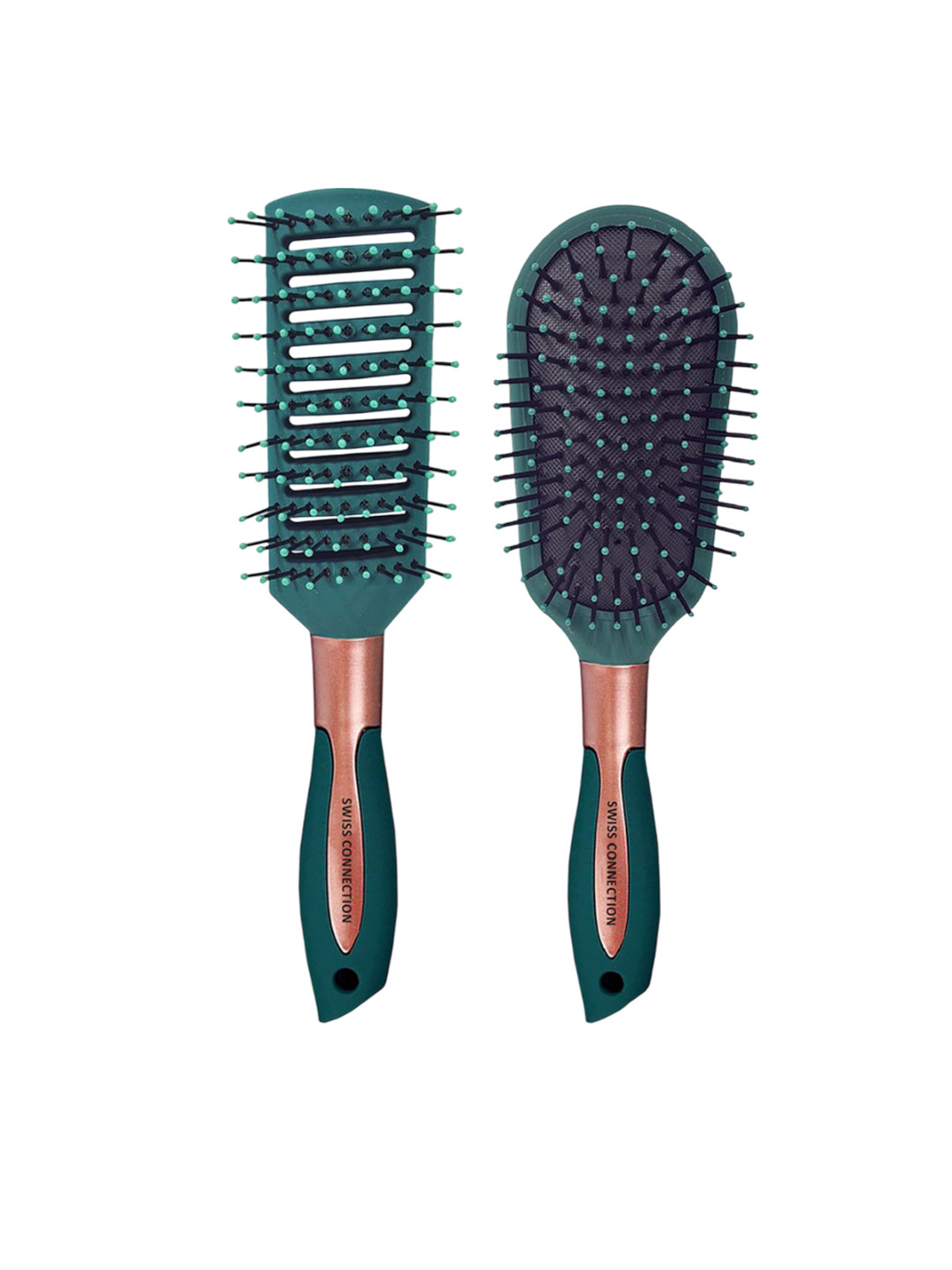 Swiss Connection Set Of 2 Vented And Velvet Styling Paddle Hair Brush - 149 & 146 Green