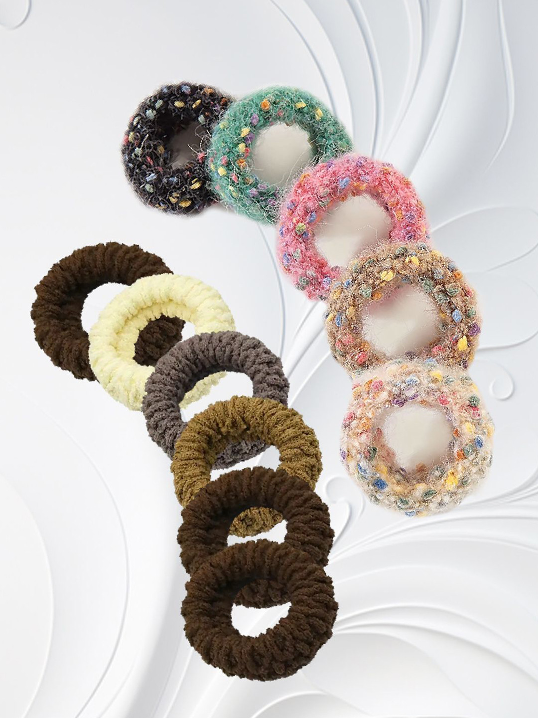 LYKAA Set of 11 Assorted Soft Stretchable Hair Rubber Bands Scrunchies Combo