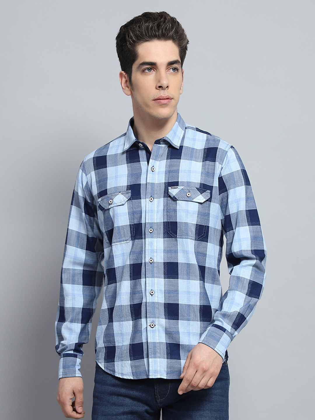 Monte Carlo Men Buffalo Checks Opaque Checked Casual Shirt