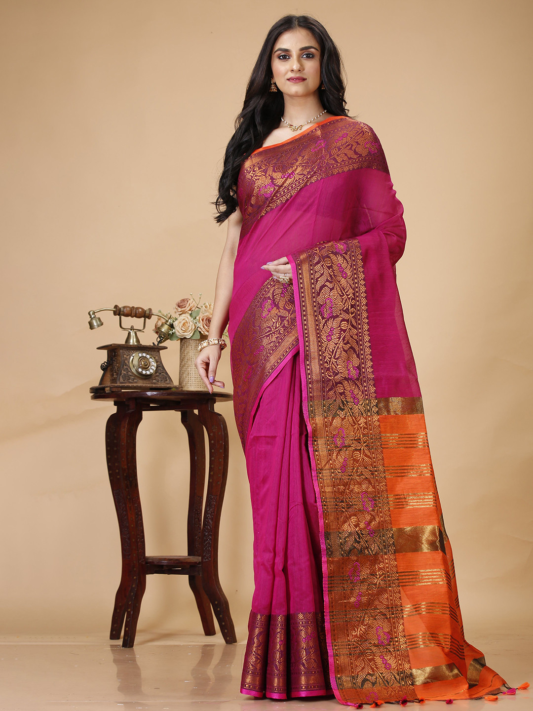 SLAGHA Zari Silk Cotton Taant Saree