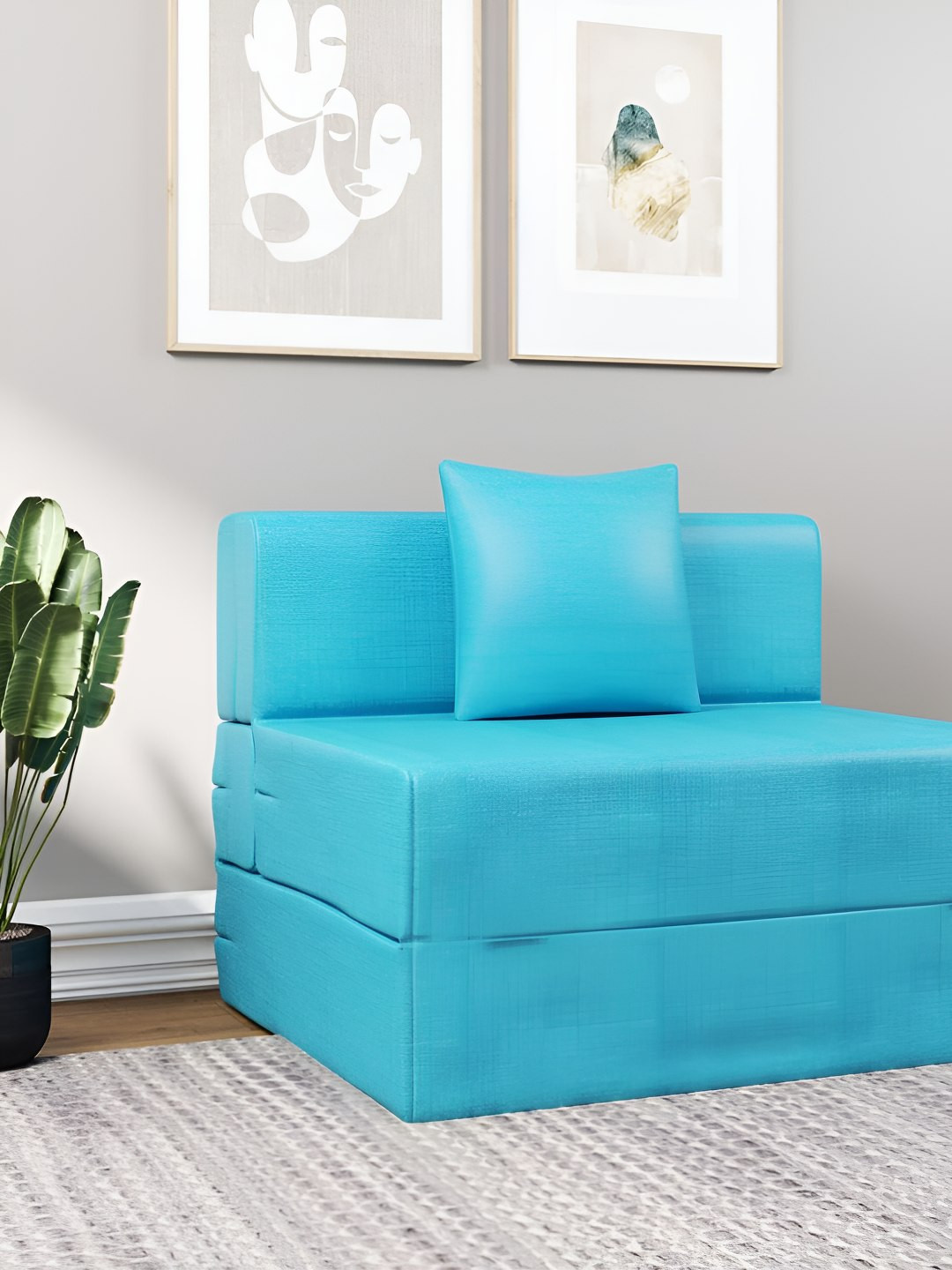 Torque Turquoise Blue Messi Flipper Single Seater Foldable Sofa Cum Bed
