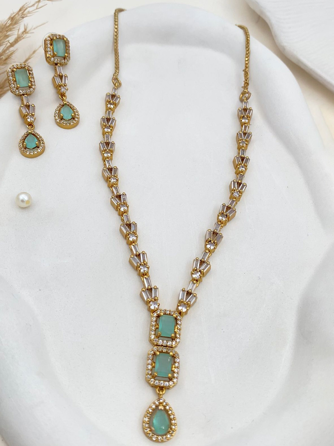 Rare Bello Gold-Plated American Diamond-Studded Jewellery Set