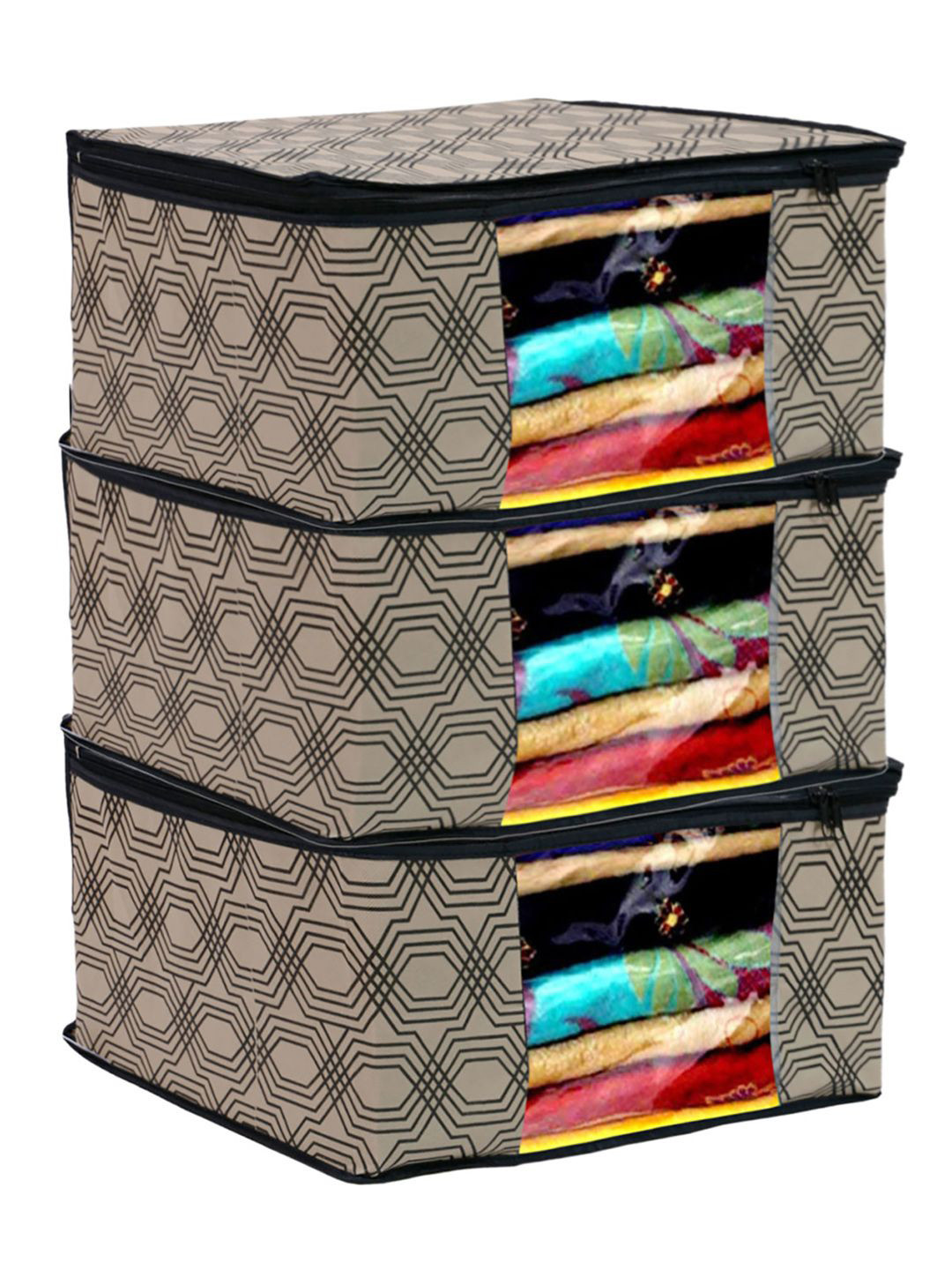 Kuber Industries Cream-Coloured Set of 3 Regular Multi-Utility Organisers