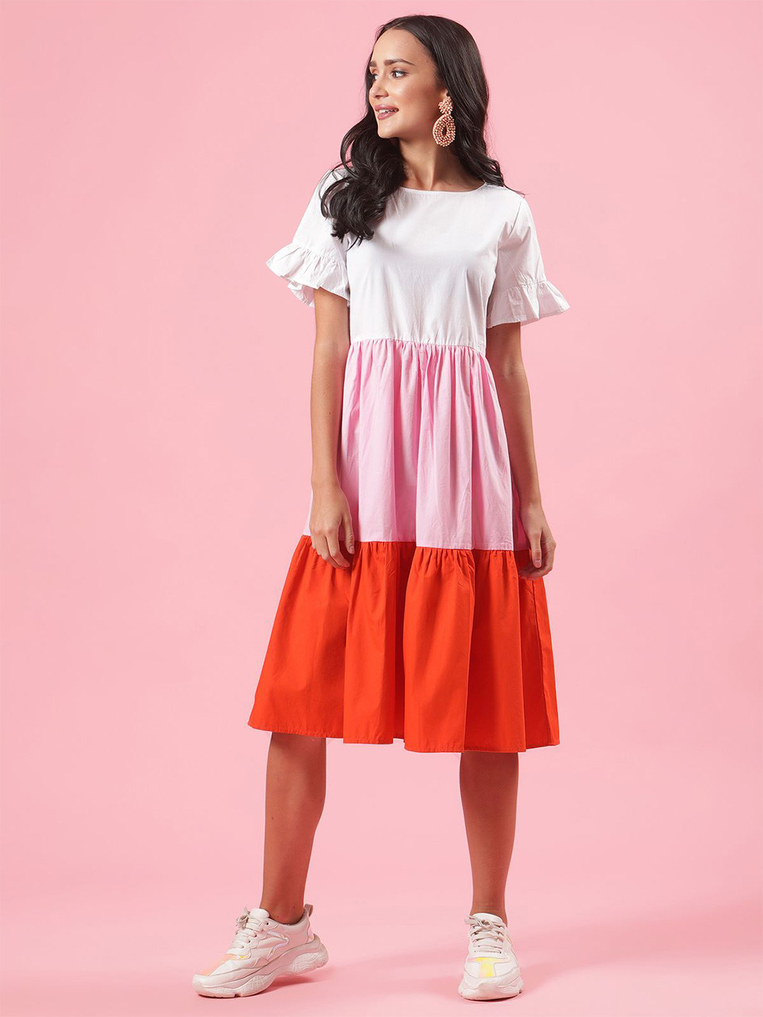 Shades of Sabi Colourblocked Boat Neck Fit & Flare Mini Dress