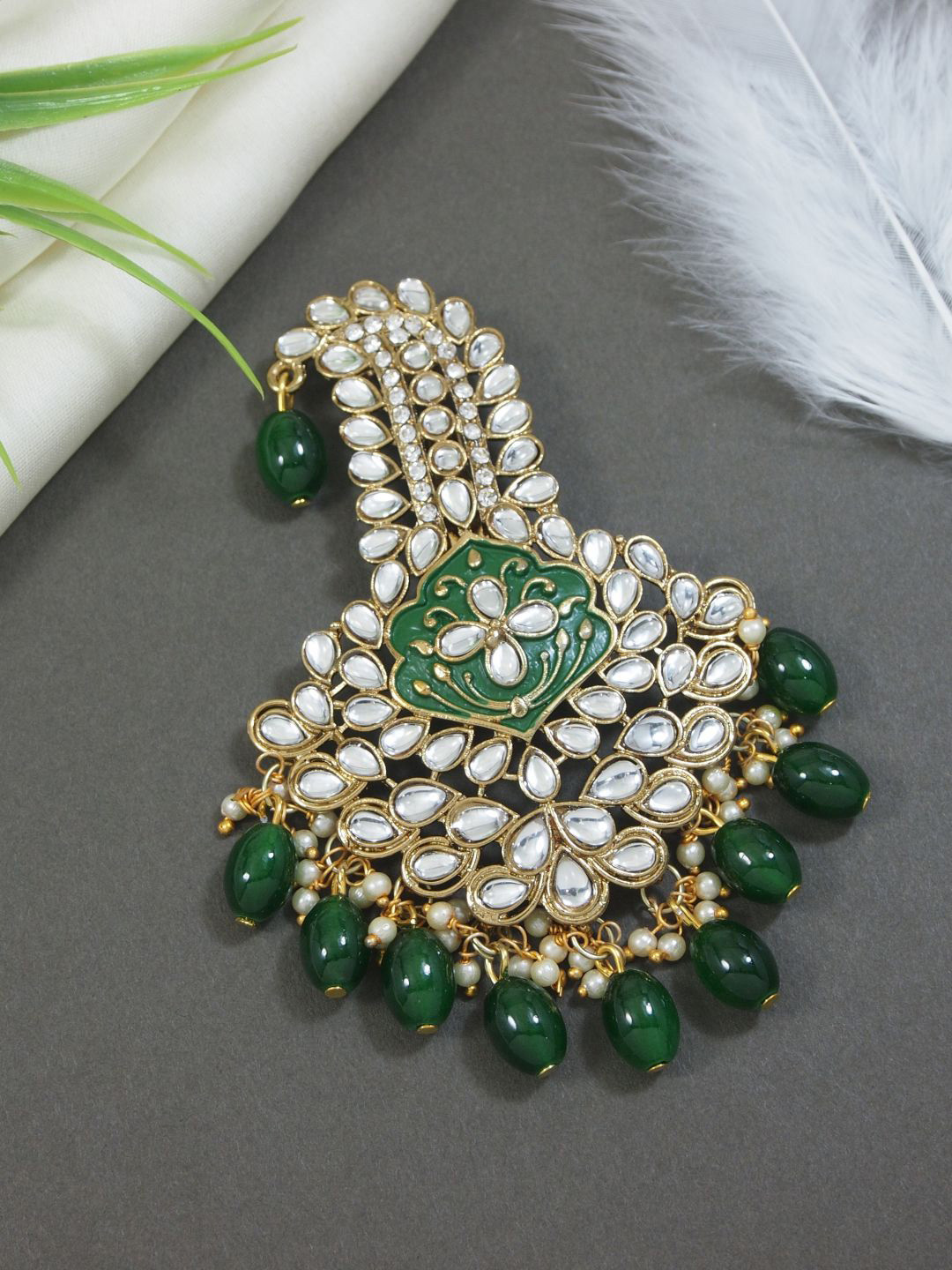 I Jewels Traditional Kundan Pearl Drop Safa Kalangi Brooch for Groom/Men/Dulha Pagadi