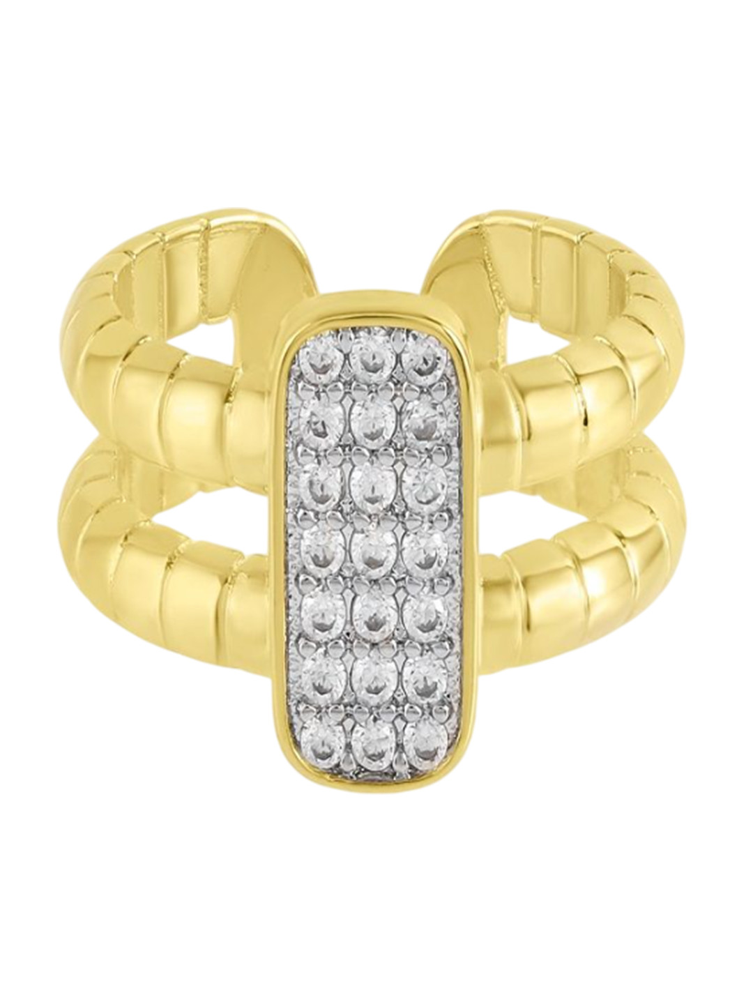 Nirvana Gold-Plated Cubic Zirconia Stone-Studded Adjustable Diamante Royale Finger Ring