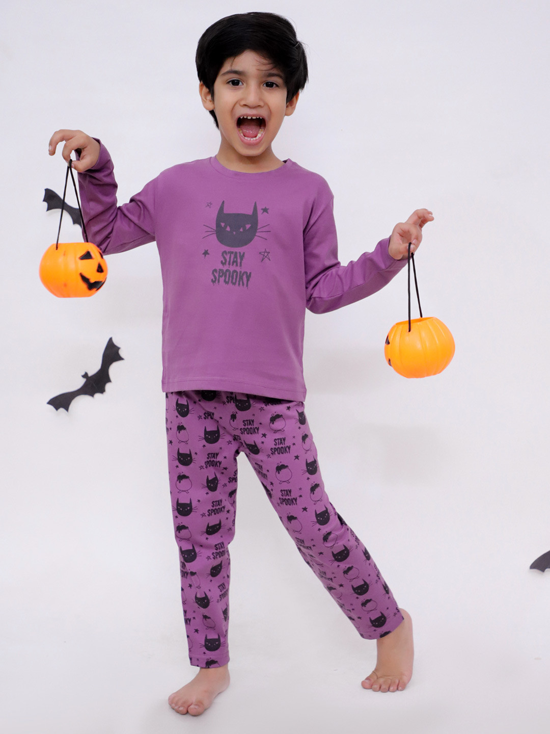 The Mom Store Stay Spooky Graphic T-shirt with Pyjamas Night Suit