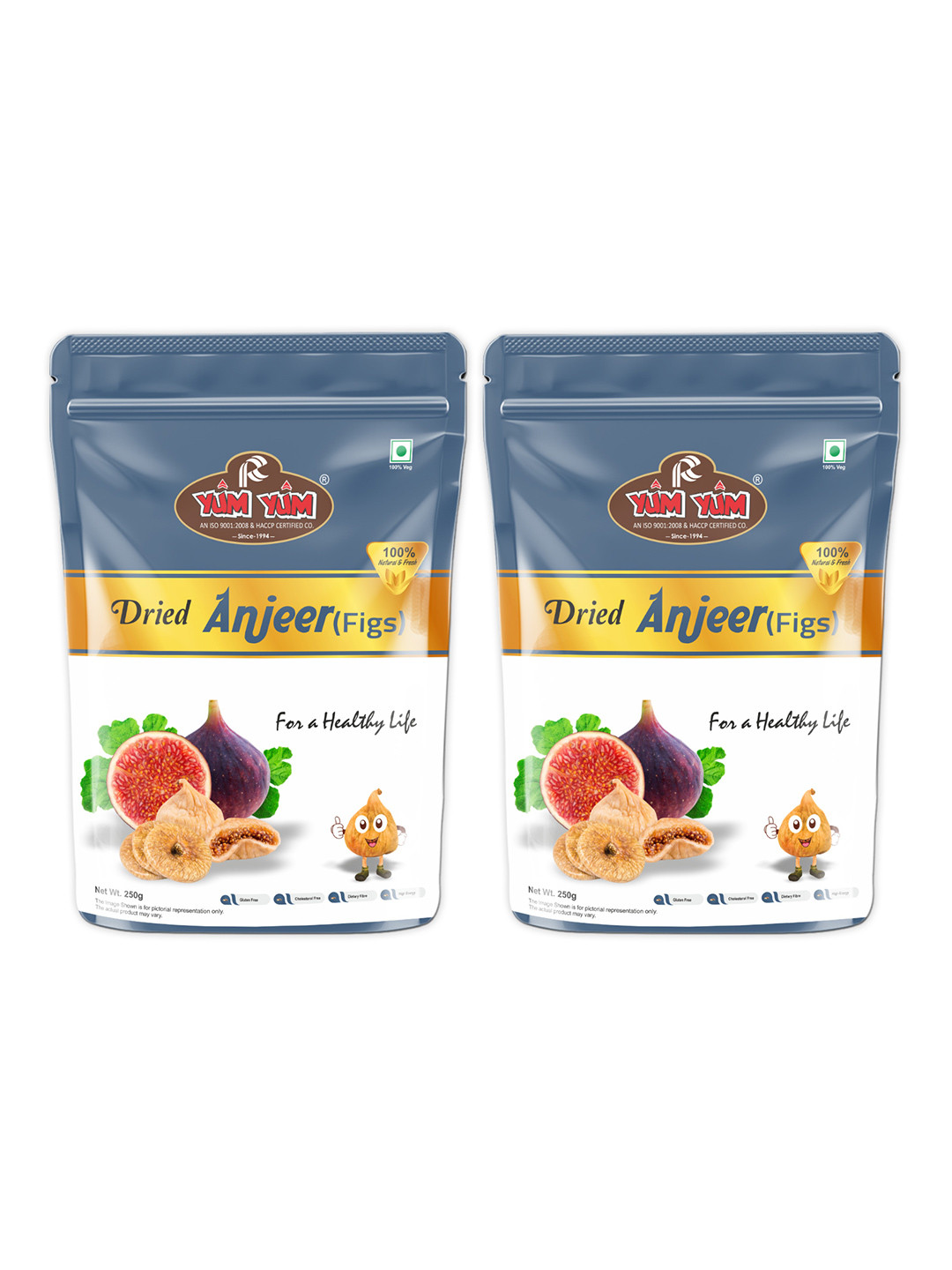 YUM YUM Pack Of 2 Dried Afghani Anjeer & Dry Figs - 250 g Each